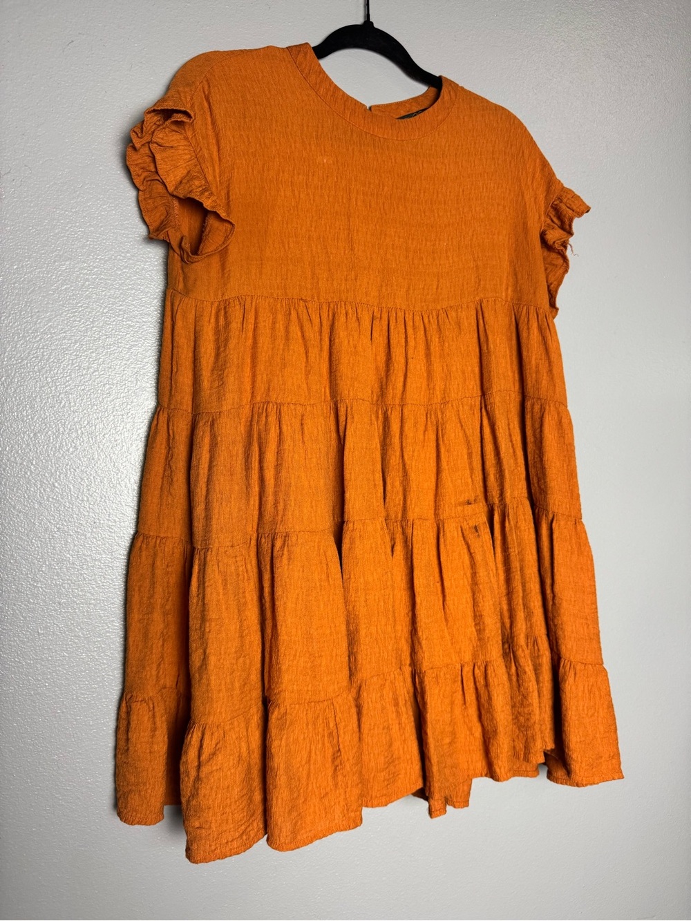 Casual Tiered Ruffle Sleeve Dress in Orange